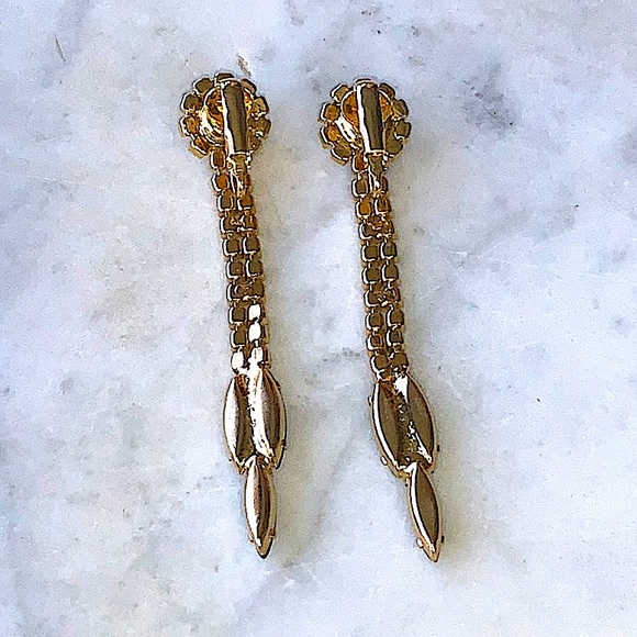 JULIANA D & E EARRINGS BLACK GLASS GOLD DANGLES UNMARKED VINTAGE 3 IN NEVER USED - Picture 8 of 9